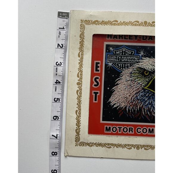Vintage Harley Davidson Carnival Prize Glass Picture Screaming Eagle 6" X 6" - Picture 4 of 5